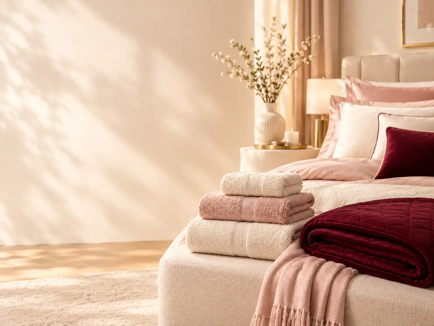 Collection de serviettes, couvre-lits et textiles de maison